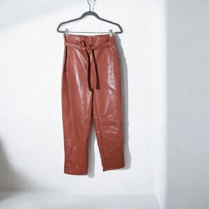 Aritzia Wilfred Cognac Faux Leather High-Waisted Pants Size Small